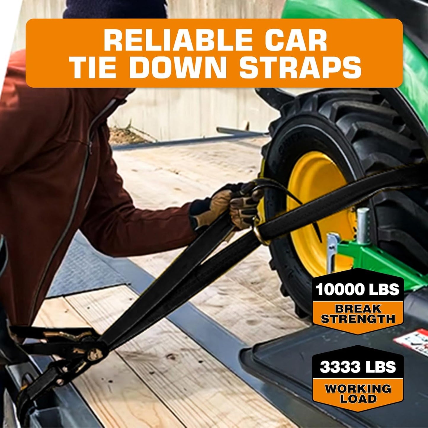 Kingfun Car Tie Down Straps for Trailers 4 Pack– Heavy Duty 2" x 120" Trailer Tire Straps with 3333 lbs Safe Working Load, Over The Wheel Strap for Car Hauler, Truck, UTV, and Utility Trailers