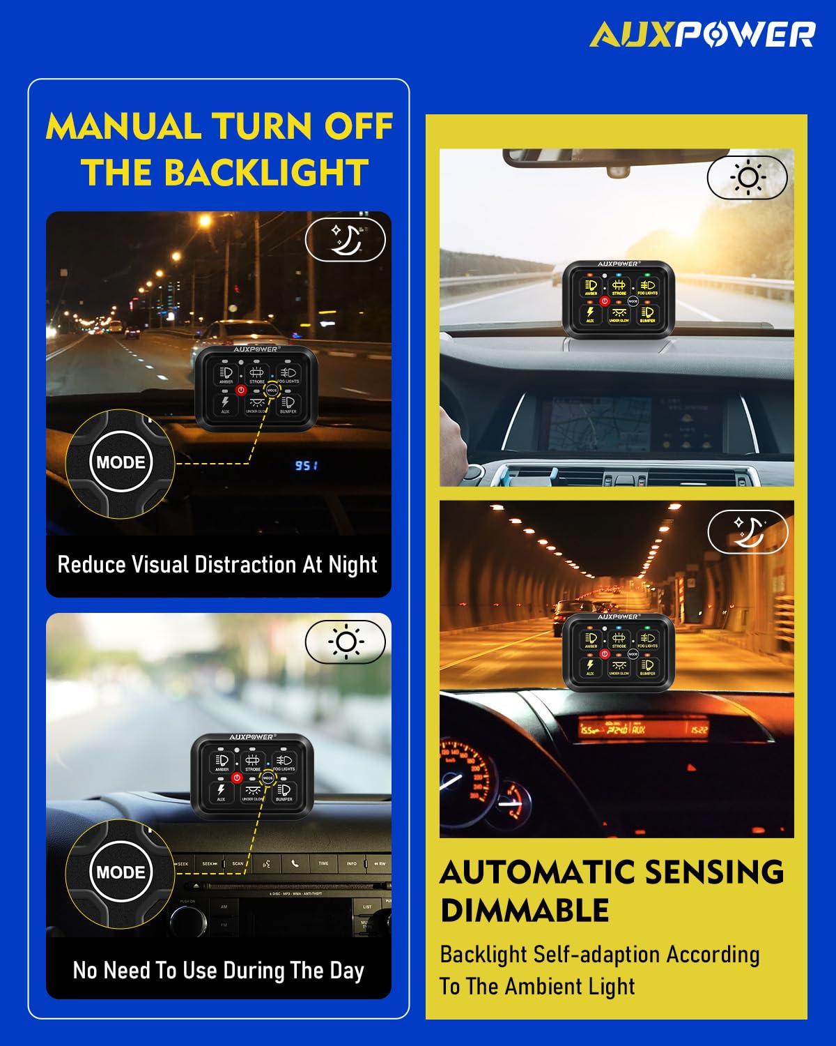 Auxpower 6 Gang Switch Panel Toggle Momentary Pulsed Led Switch Panel RGB Dimmable Switch Panel Auxiliary Circuit Control Relay System Automotive Switch Panel for Truck Boat Car(RGB A26 Switch Panel)