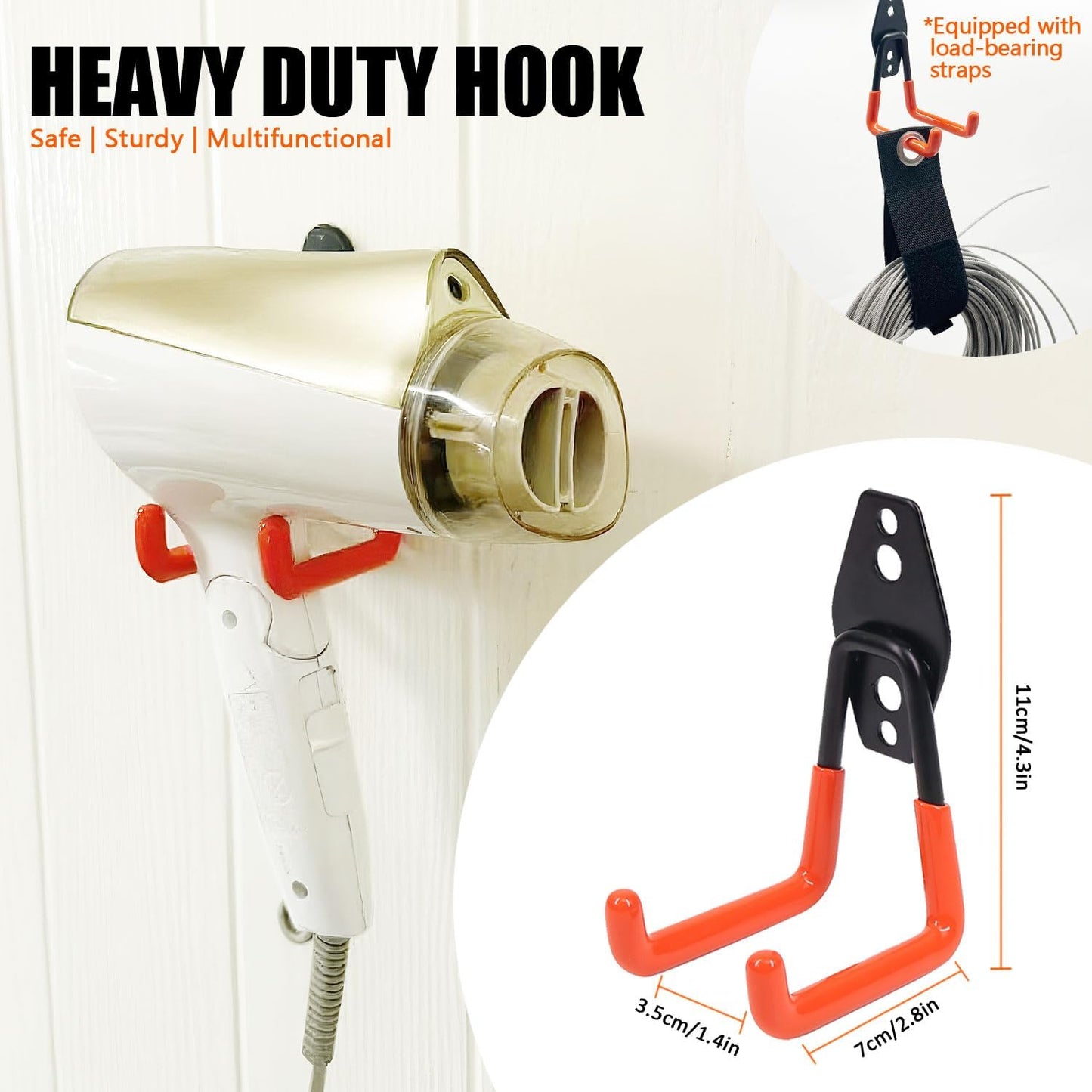 Heavy-Duty Garage Hooks -2 Pack Type small J- Anti-Slip Coated Wall-Mounted Hooks Wall Mount Storage Organizer for Hanging Power and Garden Tools, Ladders, Hose, Bikes, Ropes, Bulk Items, and More