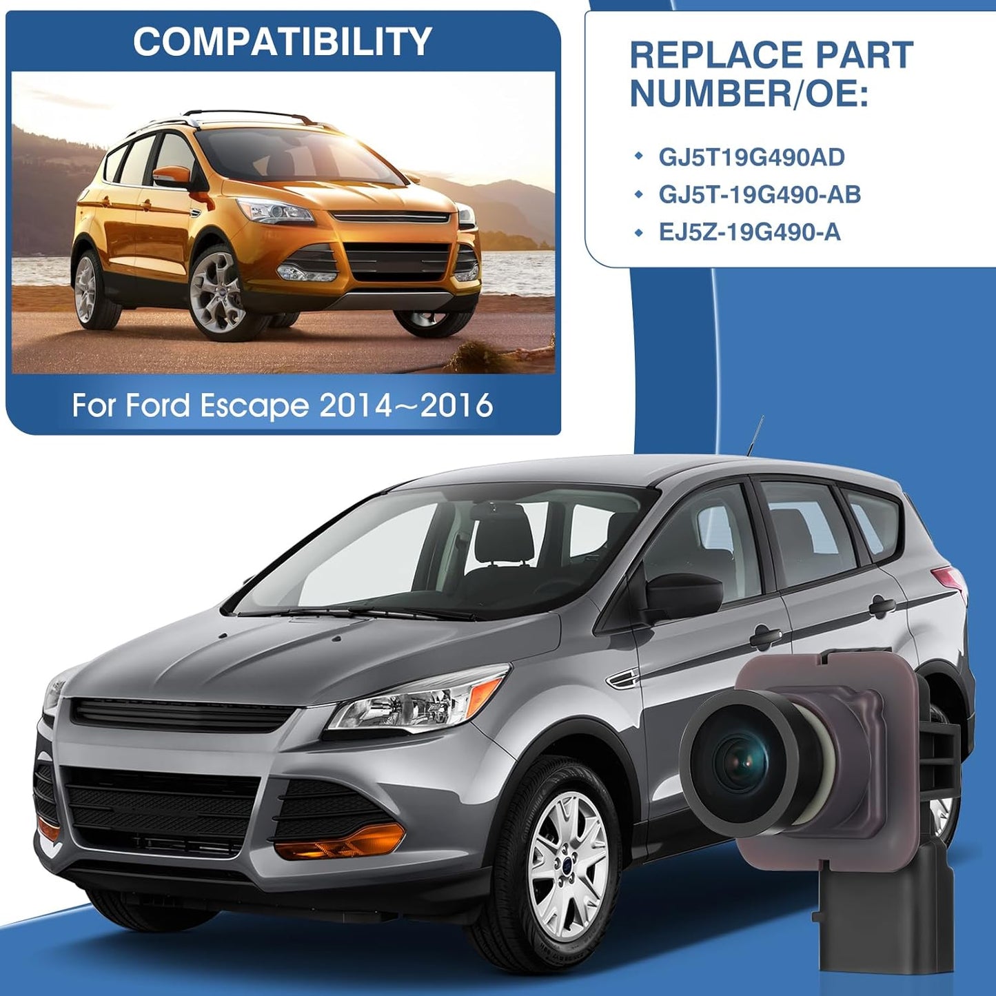 Rear View Backup Reverse Camera Compatible with Ford Escape 2014 2015 2016, Safety Parking Back Up Assist Camera OE Number GJ5T19G490AD GJ5T-19G490-AB EJ5Z-19G490-A