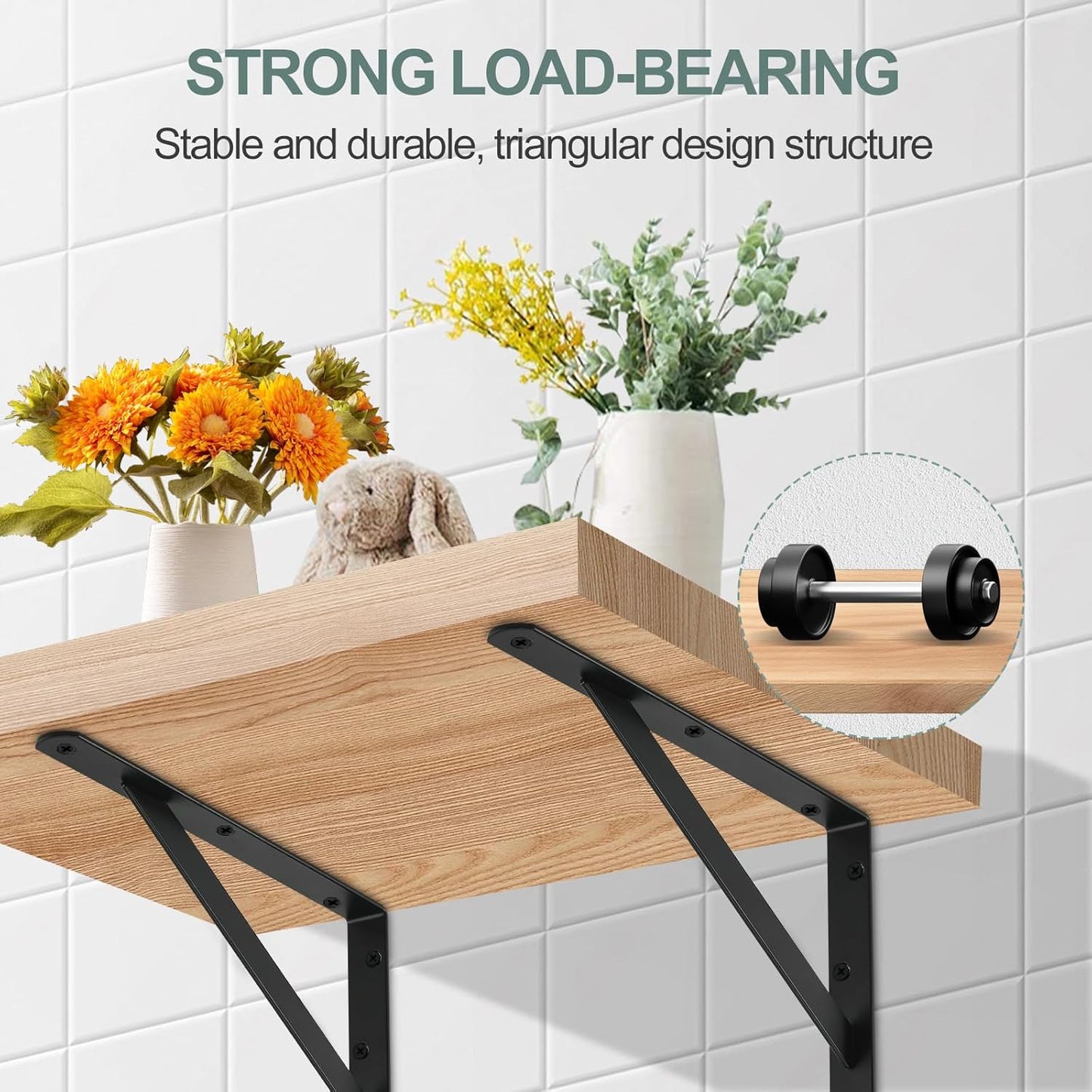 12 Pack L8 x H 6" Black Heavy Duty Shelf Brackets with Screws Metal Shelf Brackets Shelf Support Angle Brackets for Shelves L Brackets Heavy Duty Floating Shelf