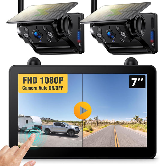 Magnetic Solar Wireless RV Backup Camera, 1080P 7" Touchscreen IPS Monitor & 2 Auto On Off Rear View Cameras, 1 Min Setup Night Vision Recording Guidelines, Back up Camera for Trailer Truck M7 2