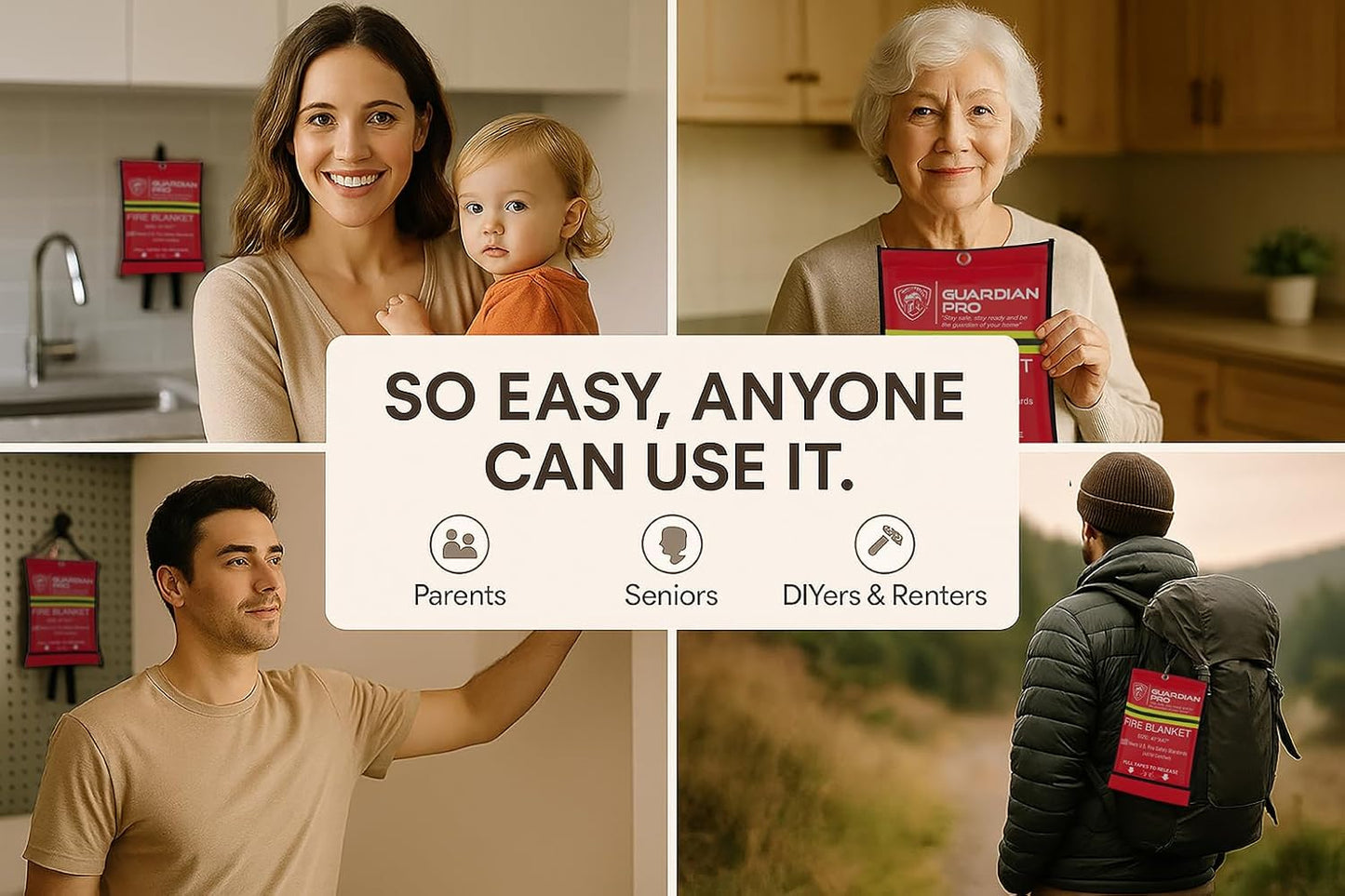 Emergency Fire Blanket for Home and Kitchen - 47"x47" - Must Have Fire Protection - Fire Suppression Fiberglass Fire Blankets for House Camping Car Office Emergency Survival Safety (4 Pack)