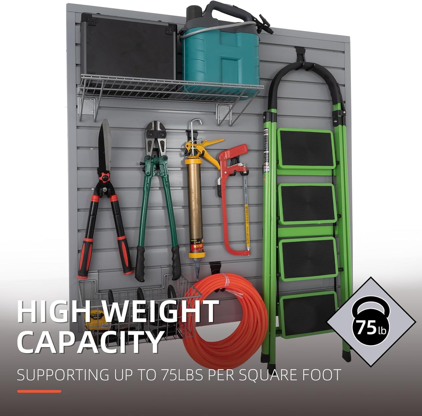 Slatwall Panel Garage Organizer Heavy Duty Wall Mounted, PVC Slat Panels Home Storage System, Tool Organization Peg Board 4ft by 4ft (Gray)