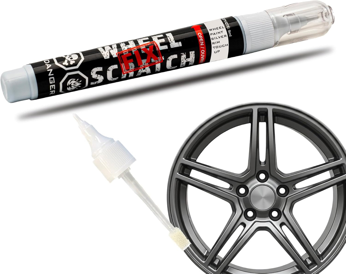Silver Rim Touch Up Paint, Car Wheel Scratch Repair, Wheel Touch Up Paint Pen, curb rash repair, curb rim repair, Rim Alloy Silver Wheel Paint (Dark Silver Pen Only)