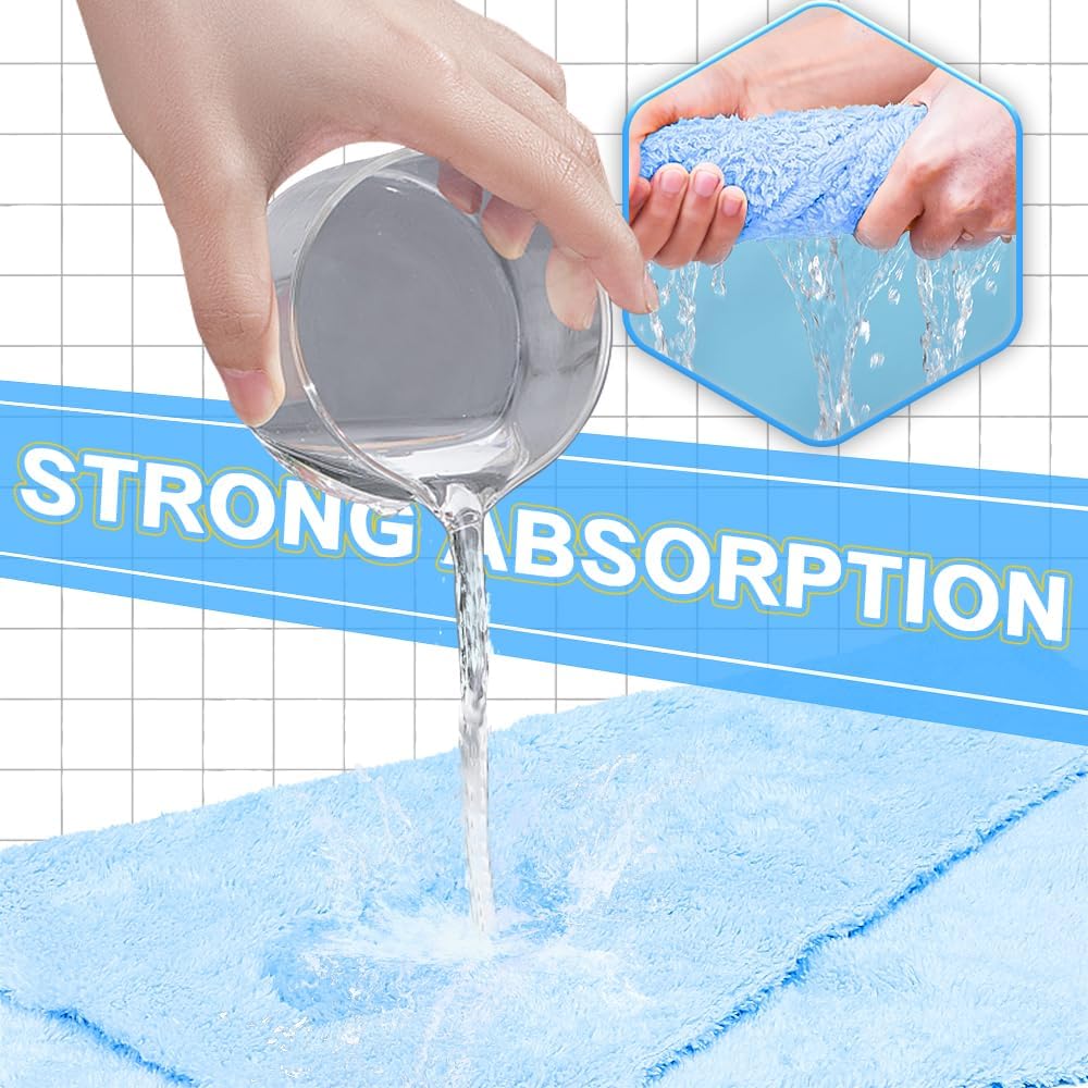 Micro Fiber Cloth，Coral Fleece Towels for Car，SUV，RV，Motorcycle，Boat，Absorbent, Lint-Free, Extra Soft,Reusable and Durable,Interior Microfiber Rags 16in x 16in-Blue 6 Packs