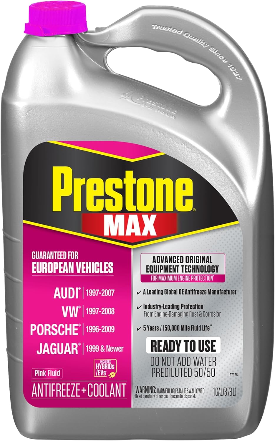 Prestone MAX Euro Pink 50/50 Antifreeze Automotive Coolant, Pack of One