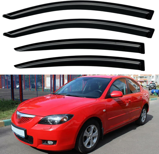 Window Visors Rain Guards Shield for 2004-2009 Mazda 3 Sedan, Out-Channel Window Vent Wind Deflectors Visors Shades for 04-09 Mazda 3 (Not for Mazda 3 Hatchback)