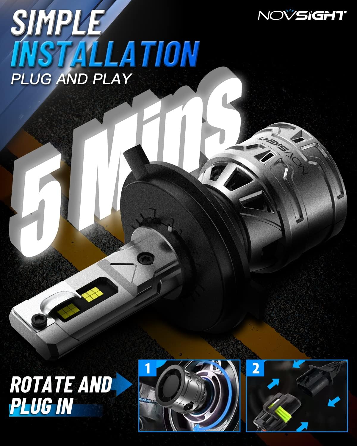 NOVSIGHT H4/HB2/9003 Bulbs Upgraded, 400% Brightness H4 Fog Bulbs, Quick Installation HB2/9003, Pack of 2