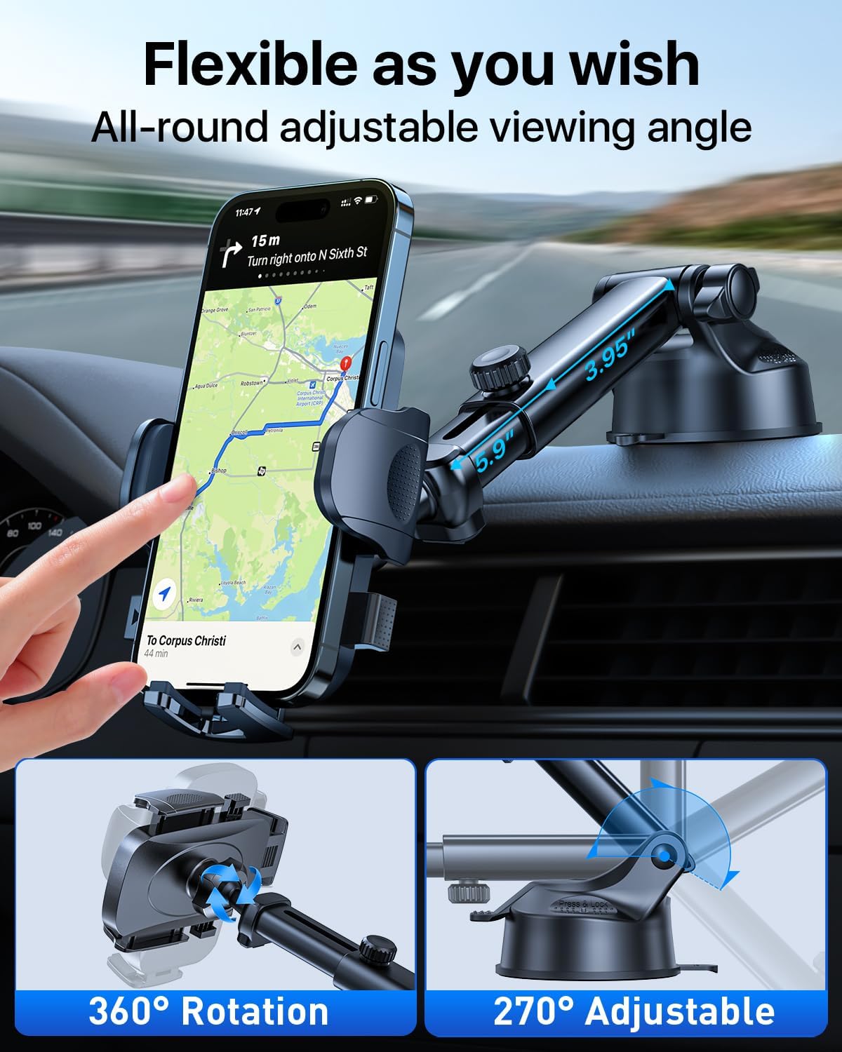 2025 Ultimate Car Phone Holder【80+LBS Strongest Suction & Military-Grade】 Universal Cell Phone Holder Truck Car Mount for Dashboard Windshield Air Vent for iPhone 16 Pro Max 15 Samsung 2pcs,Grey