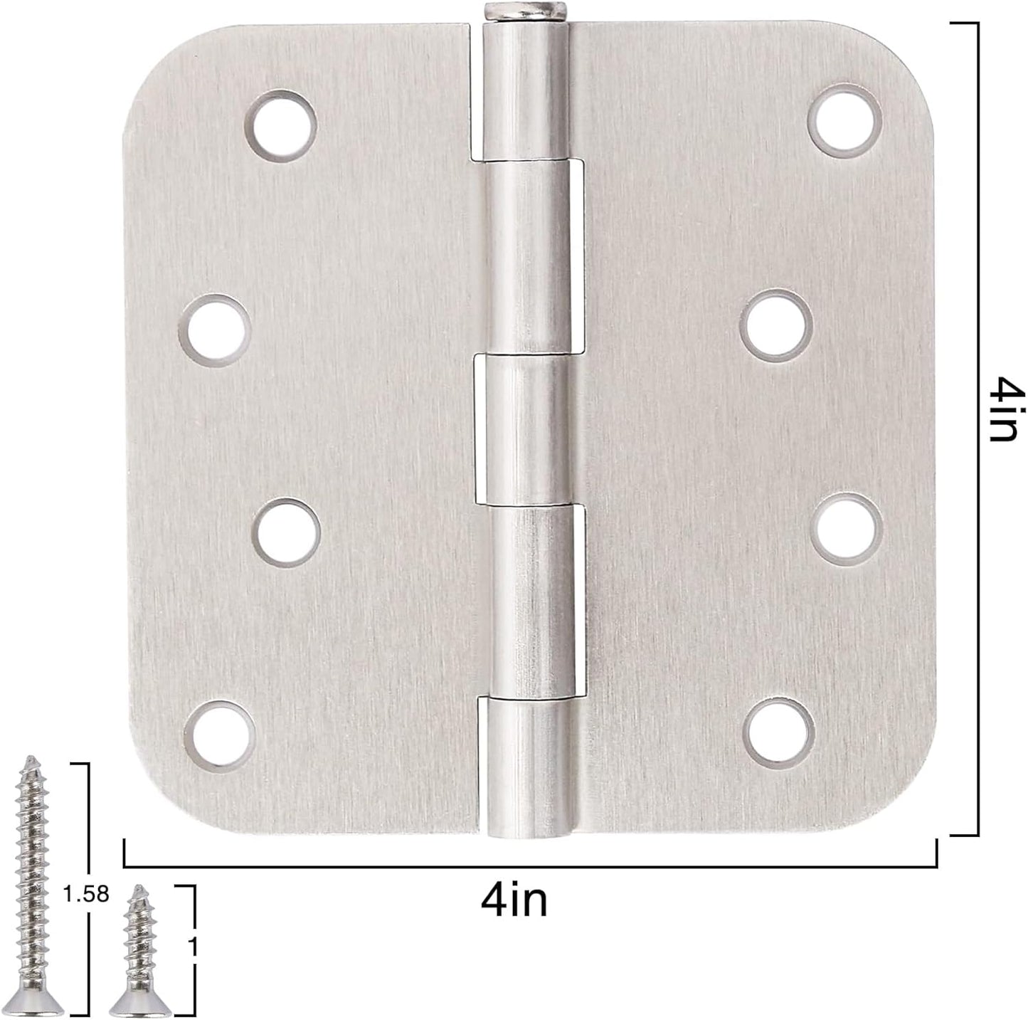 3 Pack 4 Inch Door Hinges Brushed Nickel Interior/Exterior Door Hinges Satin Nickel 4"x4" 5/8 Radius Rounded Front 4In Door Hinges Silver Heavy Duty Iron Shed House Hinges Door Hardware Brushed Nickel