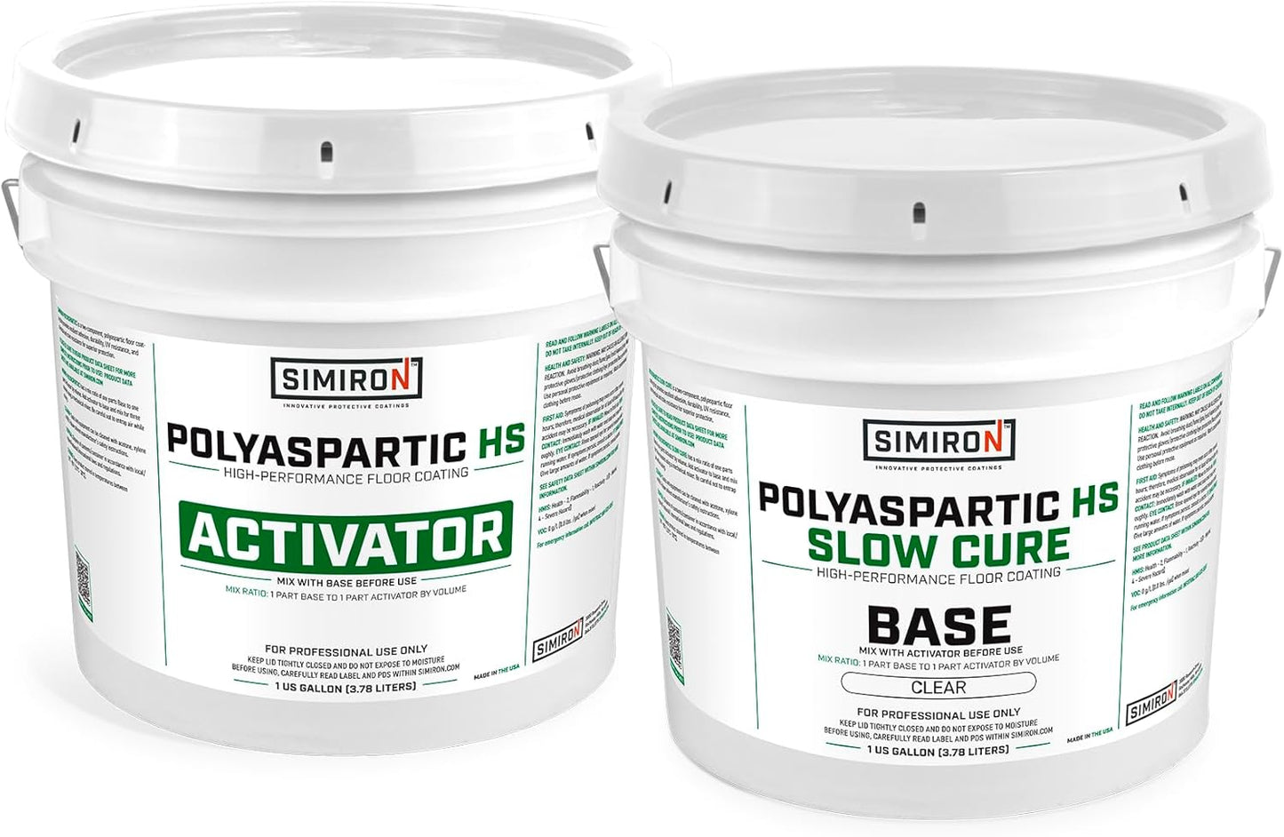 Polyaspartic High Solids Topcoat Coating System - 2 Gallon Kit - Clear Coating Gloss Finish - Easy-to-Use 1:1 Mix Ratio - Protection to Adhesion, UV, Abrasion, & Scratches (Slow Cure)