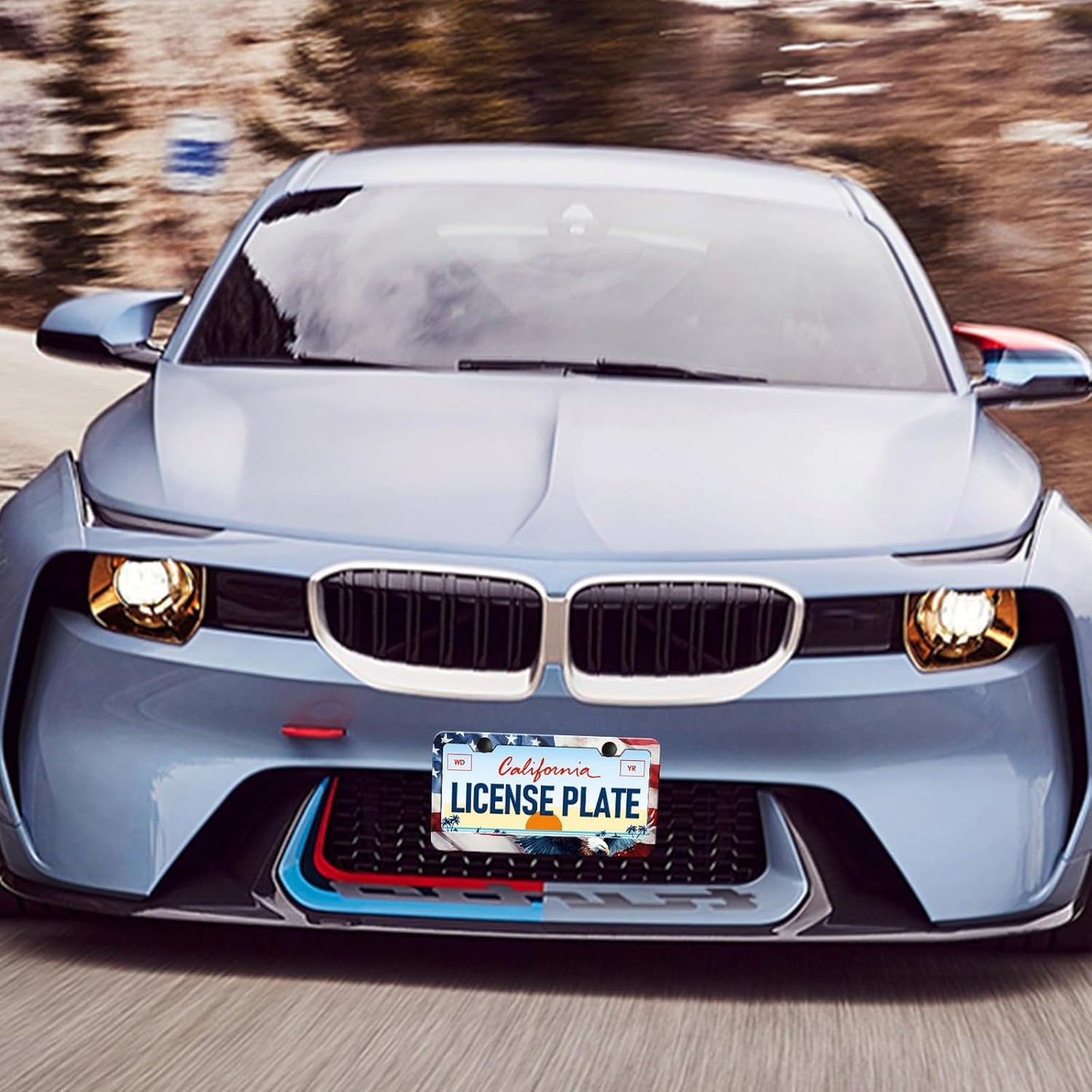 American Flag Eagle License Plate Frames - 2 Pack US Flag Patriotic Stainless Steel License Plate Holder,Rust-Proof Waterproof Car Decorative Tag Frame with Screws Fasteners Caps