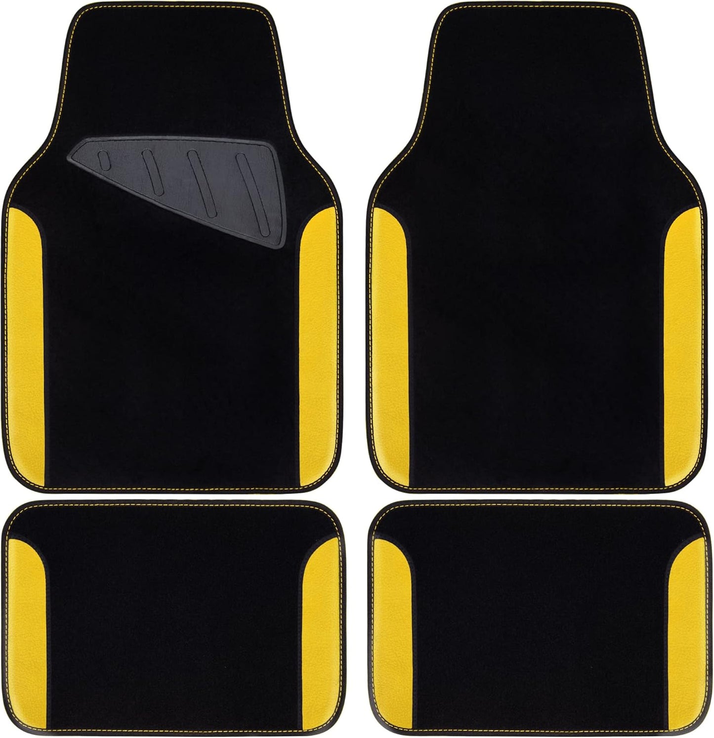 CAR PASS Waterproof Universal Fit Car Floor Mats, Car Mats Fit for SUV,Vans,sedans, Trucks,Set of 4pcs Car Carpet with Driver Heel Pad (Black and Yellow)