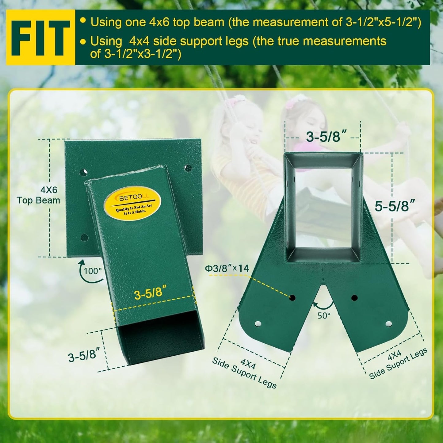 BETOOLL A-Frame 1pcs Brackets Swing Set Bracket for Heavy Duty Swing Set – Includes Mounting Hardware, Ideal for Indoor and Outdoor Playgrounds (1 Brackets-Green)