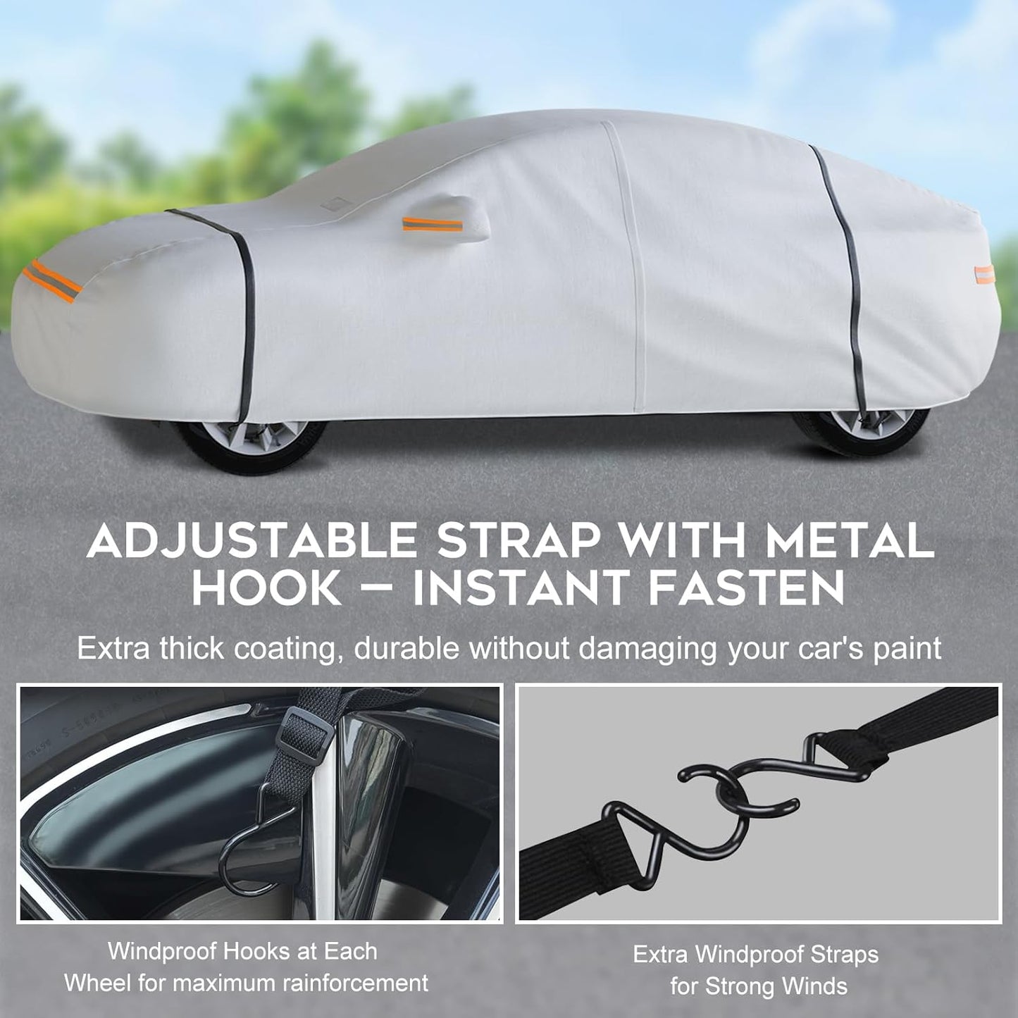 Waterproof Hatchback Car Cover: 6-Layer Protection from Rain, Snow, UV & Dust - Universal Fit up to 189 inches with Zipper Door & Windproof Straps for Outdoor, Garage, Travel Use,Silver