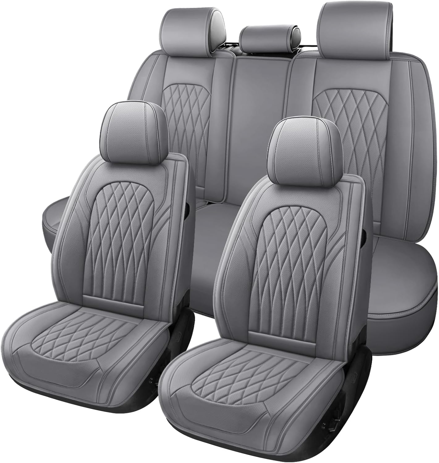WELLDO Car Seat Covers Full Set, Faux Leather Seat Covers for Cars, Car Seat Protector Waterproof, Non-Slip Car Interior Covers Full Set Universal Automotive Seat Covers for Most Cars SUVs, Gray