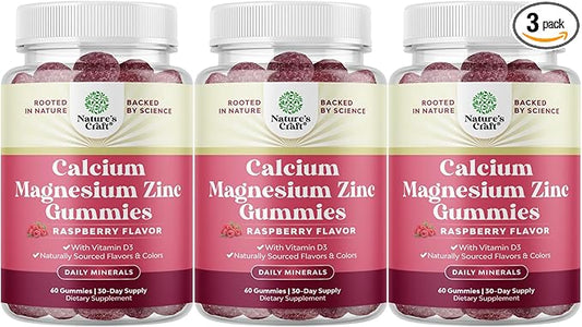 Calcium Magnesium Zinc Gummies - Magnesium Zinc Calcium Supplement Gummies with Vitamin D3 for Teeth and Bone Health - Certified Kosher Non-GMO Gelatin Free & Vegetarian Friendly (3 Month Supply)