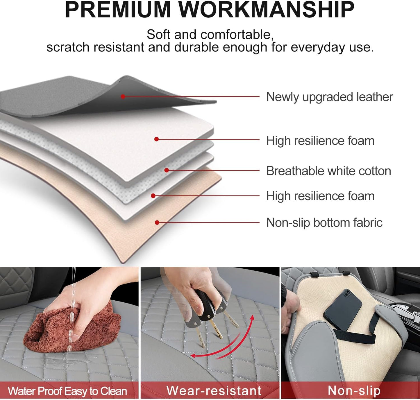 2 Pack Leather Front Seat Covers, Universal Sideless Car Seat Protectors, Waterproof Automotive Seat Cover for Most Cars Trucks SUV(Gray)