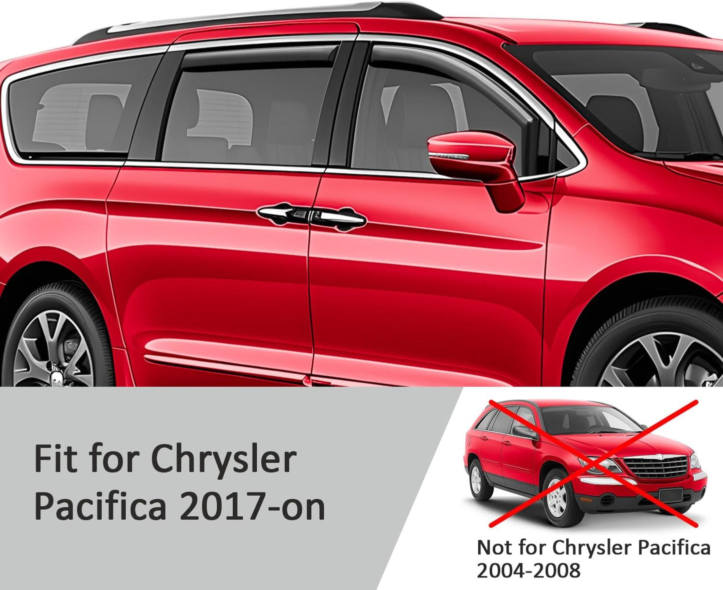 Voron Glass in-Channel Extra Durable Rain Guards for Chrysler Pacifica 2017-2025, Window Deflectors, Vent Window Visors, 4 Pieces - 200581