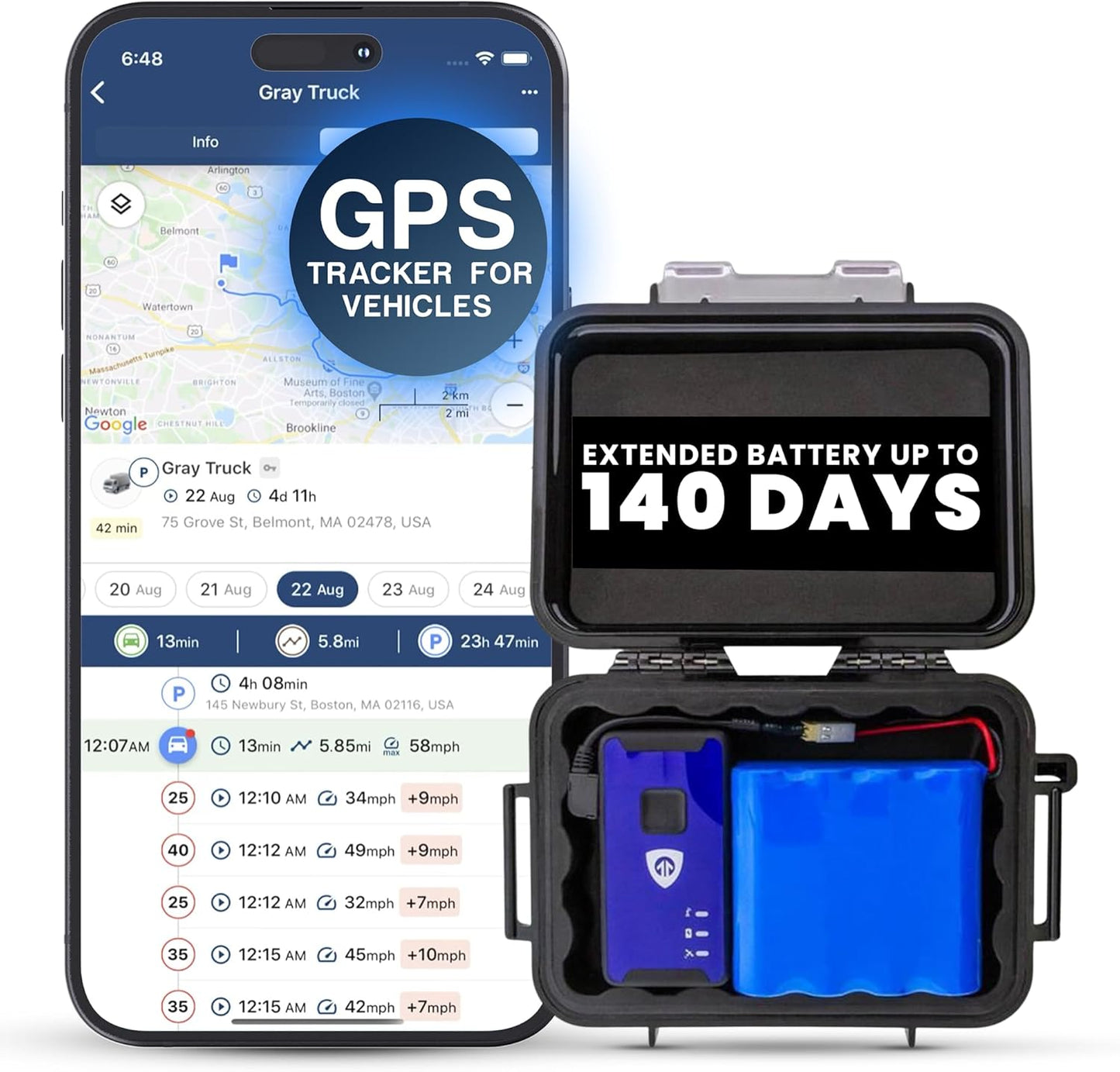 Brickhouse Security GPS Car Tracker - Hidden Tracker for Vehicles - Long Lasting Battery 140-Day LTE GPS Tracking Device for Vehicles with Magnetic Case & Extended Battery - Subscription Required