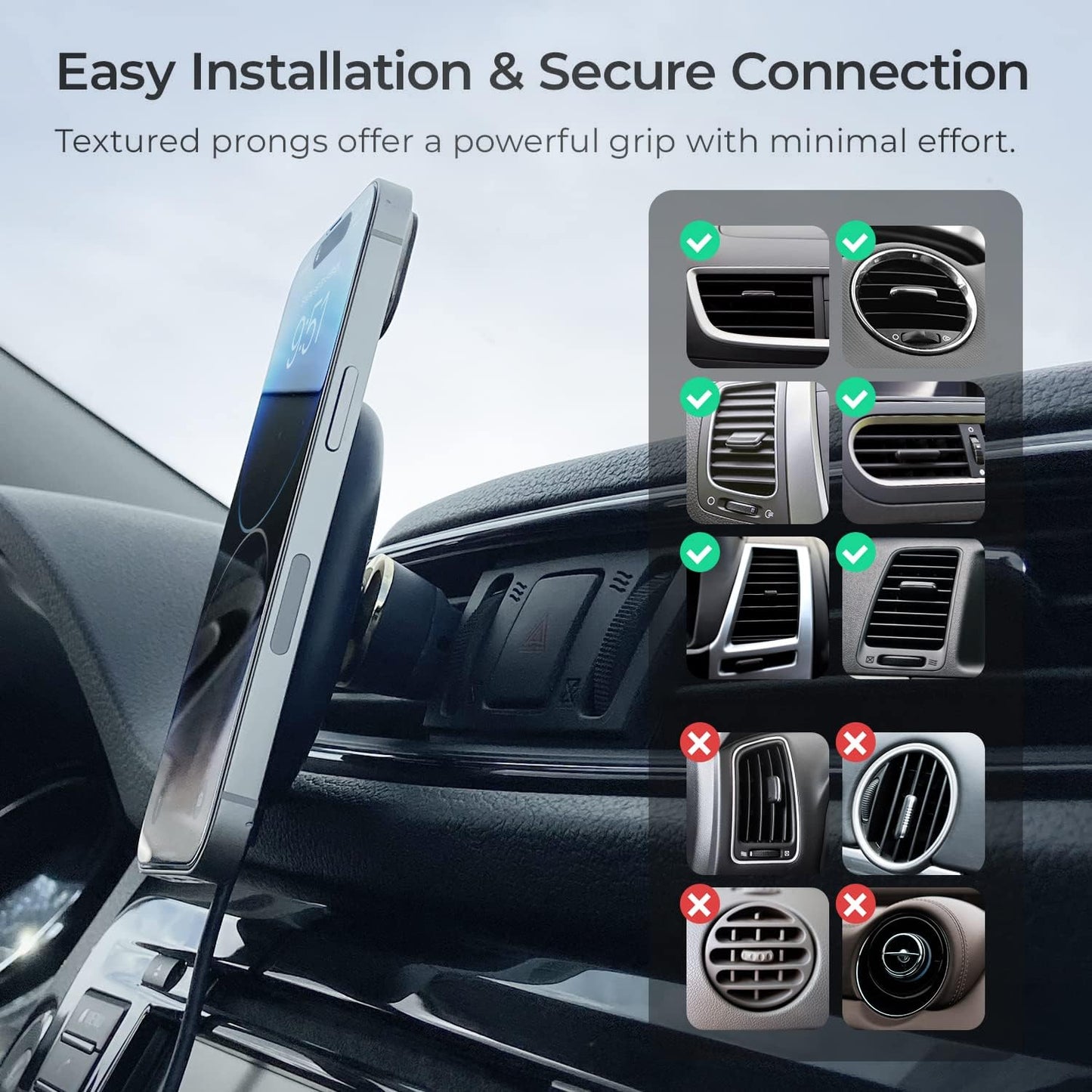 iOttie Velox Magnetic Wireless Charging Air Vent Car Phone Mount. Compatible with MagSafe iPhones including iPhone 12/13/14/15/16 Series (Car Charger Included)