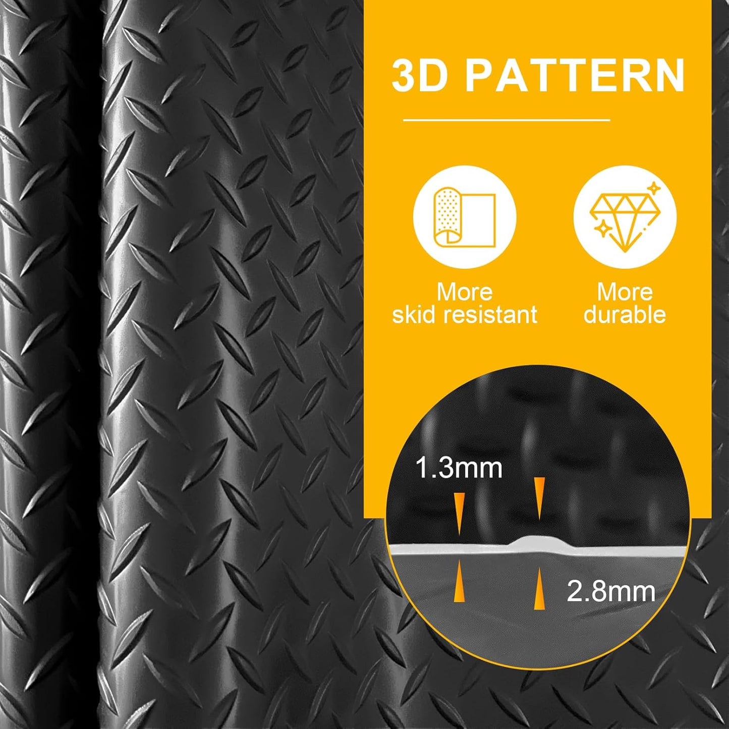 4x6 FT Garage Floor Mat, 2.8mm Thickened Flooring Roll Diamond Plate PVC Rubber Trailer Mat, Non-Slip Floor Mat for Garage, Warehouse, Gyms, Boats, Pickup Truck, Black