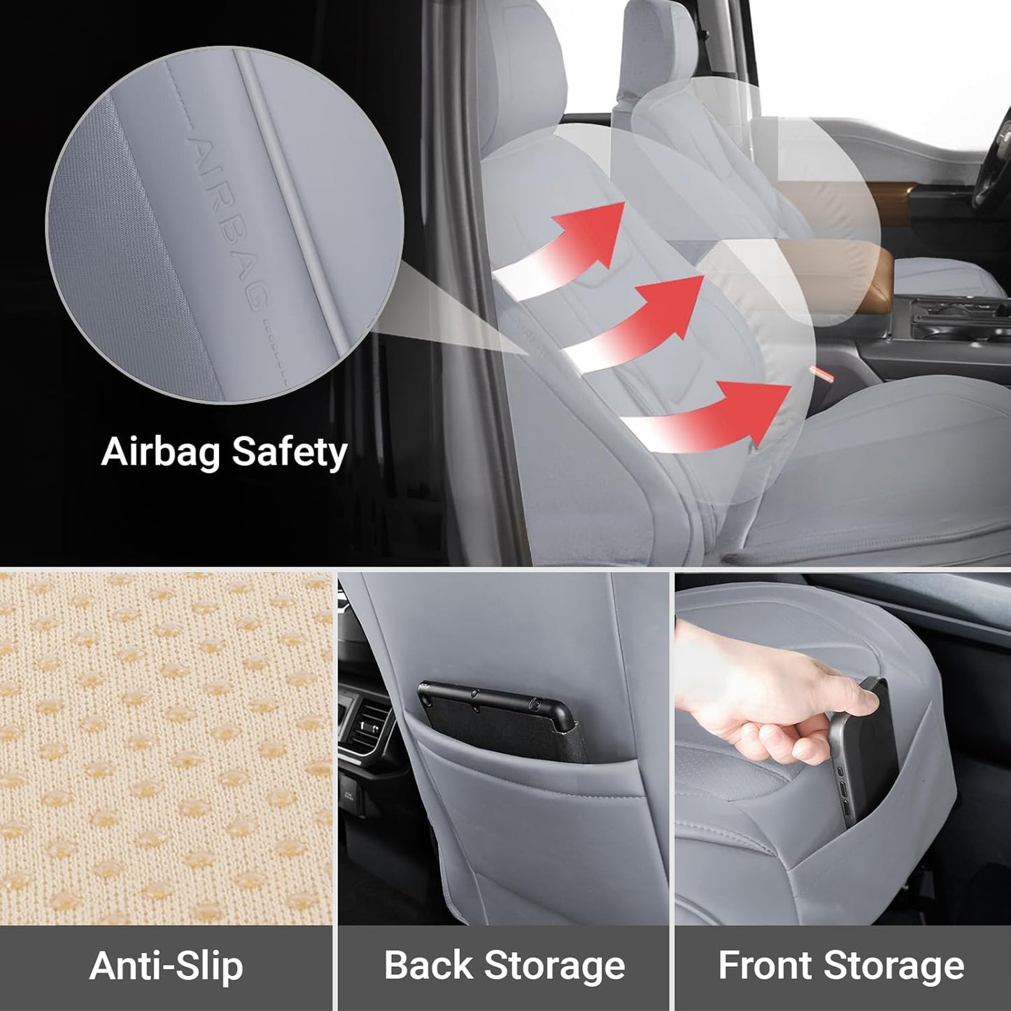 Coverland Custom Car Seat Covers Compatible with Avalanche, Ram 1500, Ram 2500 - Premium Leather Non-Slip Memory Foam Waterproof Interior Protector Front Seat-Gray [See Size Chart-Size A43]