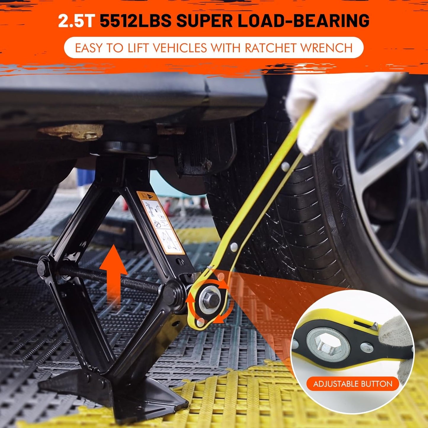 IMAYCC Car Jack 2.5 Ton/5512 lbs Universal Scissor Jack With Rubber Pad, Portable Tire Changing Kit With Lug Wrench, Emergency Kit for Sedan SUV MPV