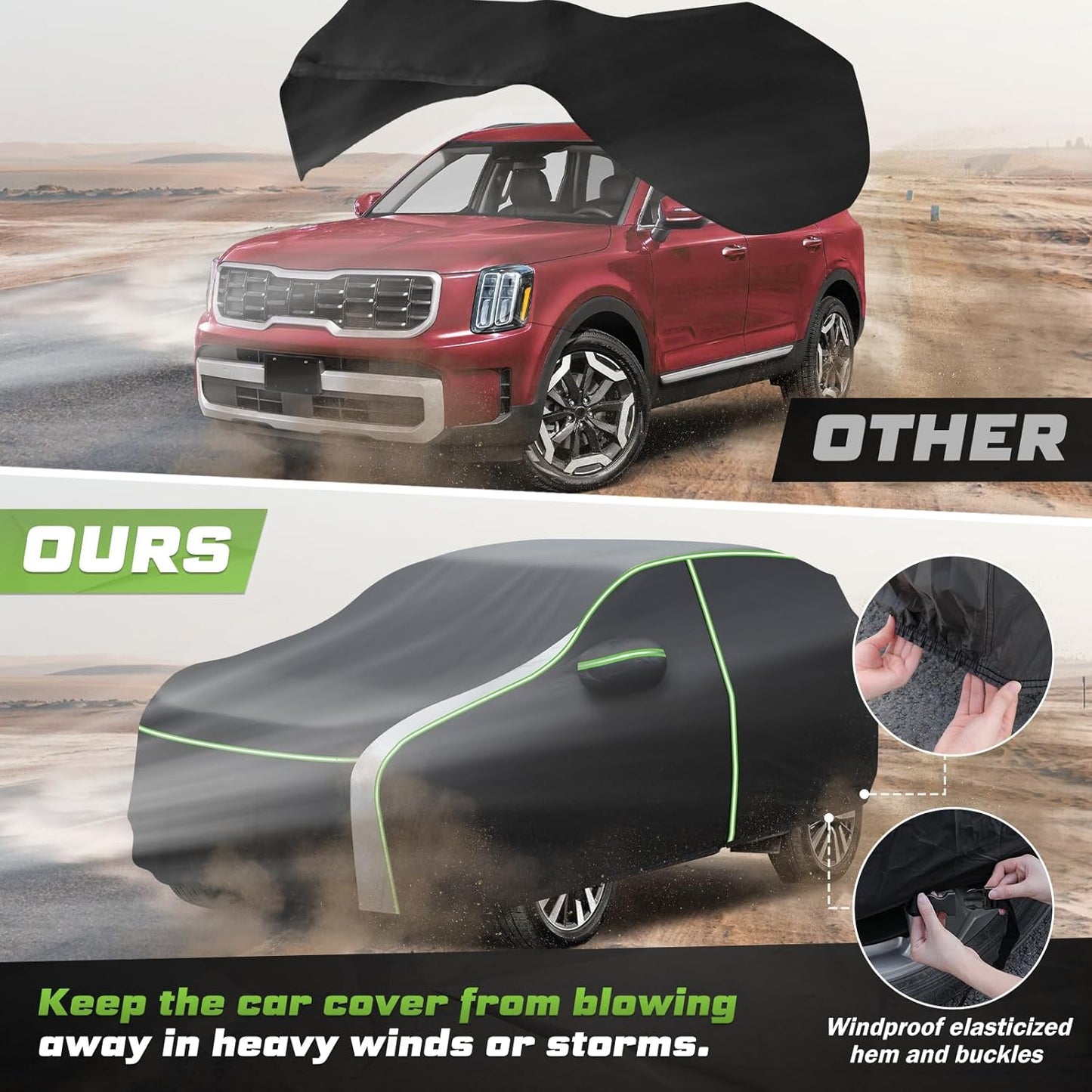 Mixsuper Liner Car Cover for Kia Telluride 2020-2026, 7 Layers Waterproof Car Cover Accessories for Telluride with Zipper Door, Windproof Straps, Reflective Strips, Anti-UV, All Weather