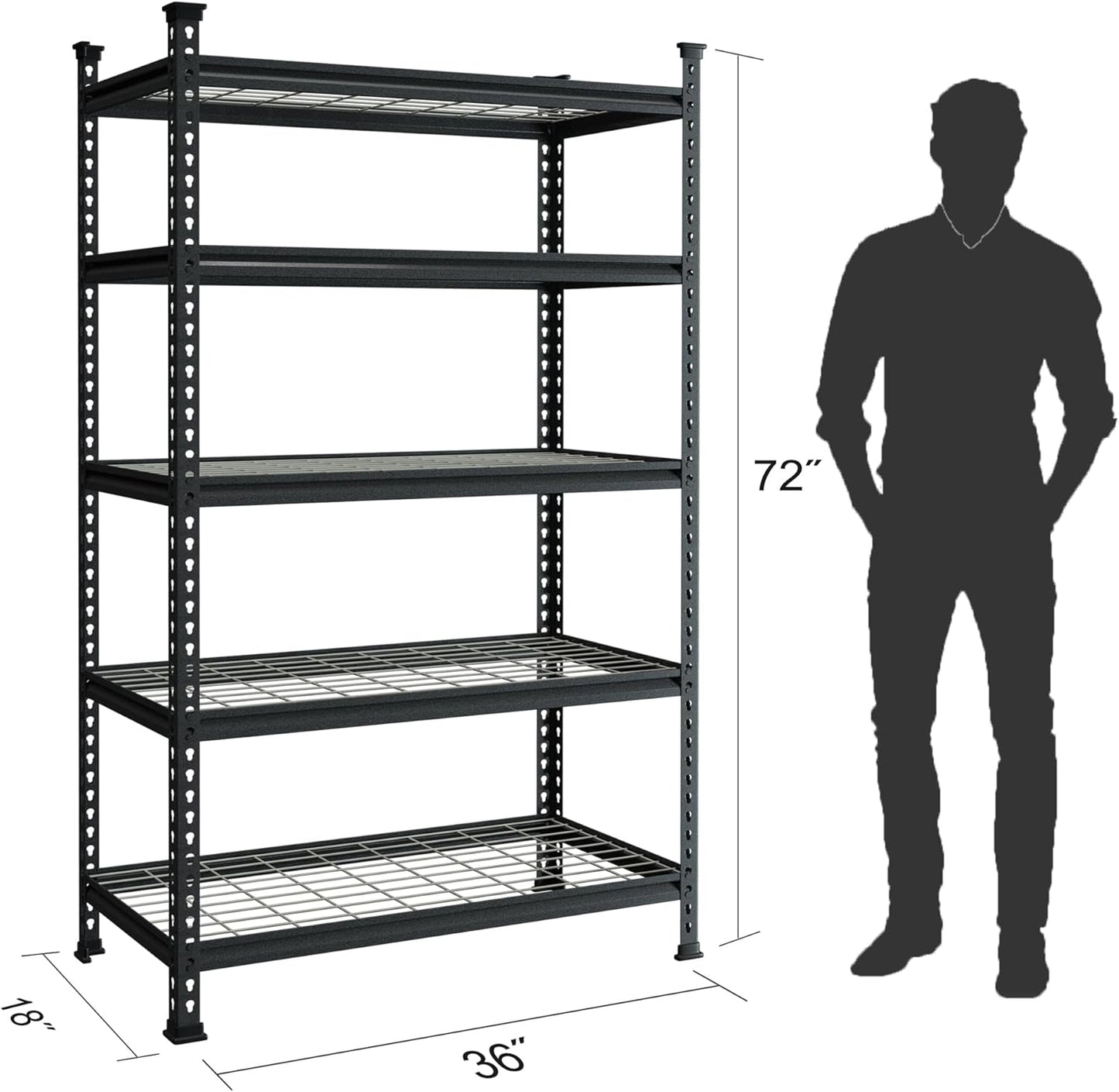 WORKPRO 5-Tier Metal Garage Shelving Unit, 36”W x 18”D x 72”H Storage Shelves, Adjustable Storage Rack Heavy Duty Shelf, 4000 lbs Load Capacity (Total), for Garage, Kitchen, Bathroom, Warehouse