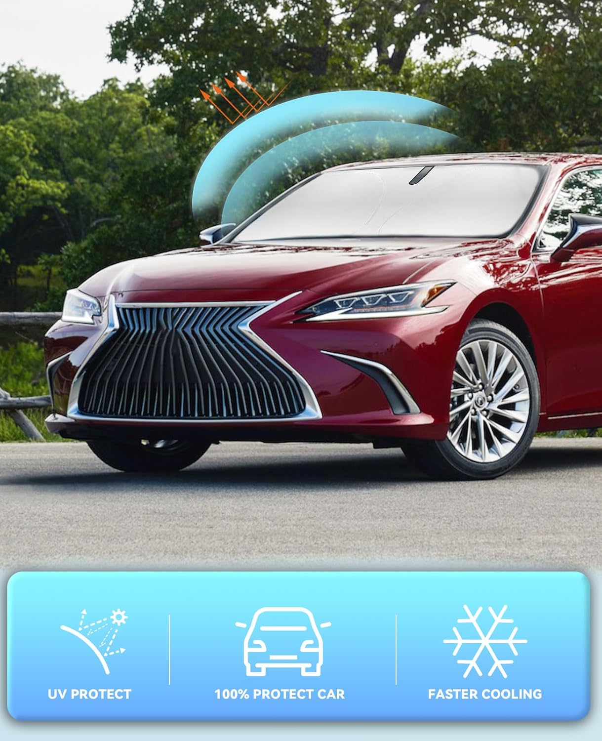 Sun Shade Car Sunshade for Lexus ES ES300h/ES350 2019-2024 2025 Accessories Windshield Cover Sun Visor for Lexus ES Front Window Shield 240T Silver Coating Reflective Polyester Protector Block UV Ray