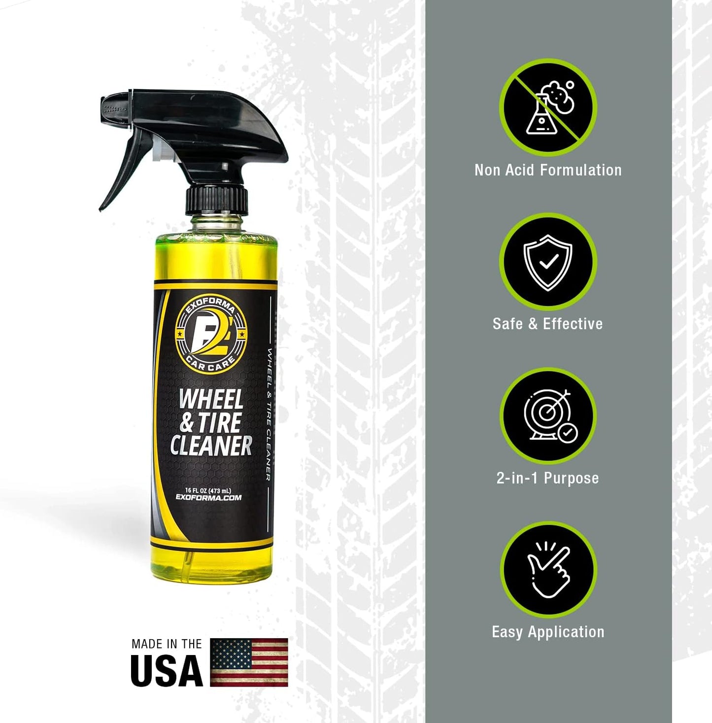 ExoForma Wheel & Tire Cleaner - Removes Built-Up Brake Dust, Dirt & Grime - Improves Dressing Performance - 2-in-1 Formula - Chosen by Pros (16 FL Oz)