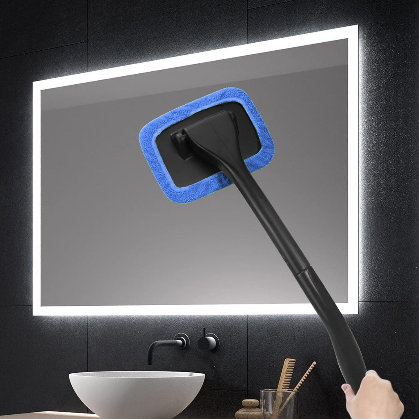 Windshield Cleaning Tool Windshield Cleaning Wand Auto Window Cleaner,5 Pieces Reusable Cloth Pads for Car Interior, Dirty Car Washing Brushes (Blue)