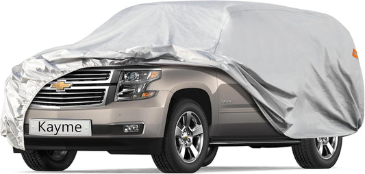 Kayme 6 Layers SUV Car Cover Custom Fit for Chevrolet Chevy Tahoe (2007-2025) Waterproof All Weather for Automobiles, Outdoor Full Cover Rain Sun UV Protection.Silver