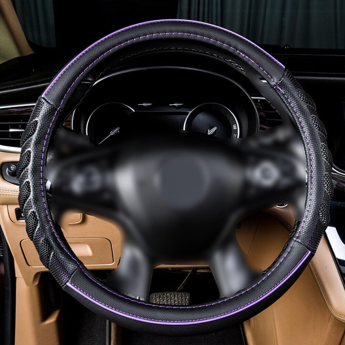 Flying Banner car Steering Wheel Cover Faux Leather Massage Universal fit 3D Honeycomb Hole Anti-Slip Sporty 15 Inches (Purple Black)
