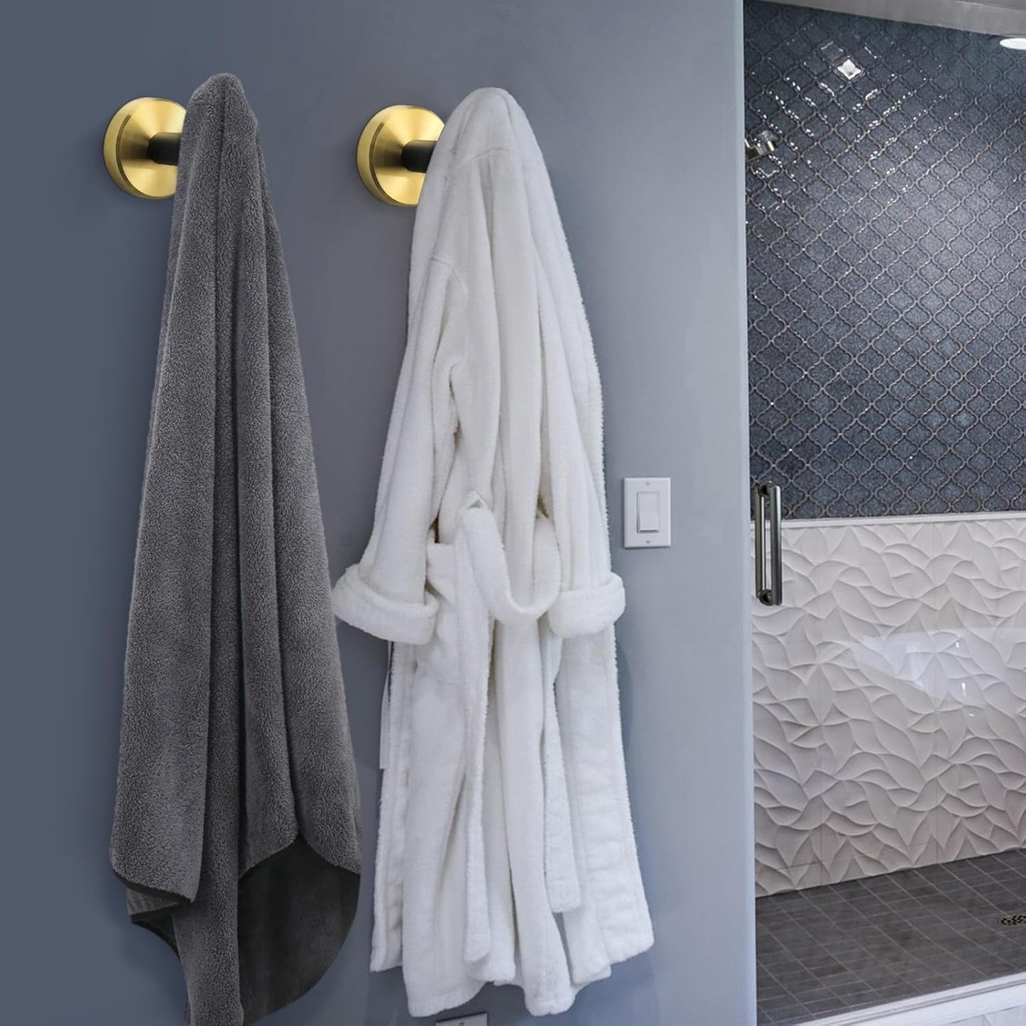 NearMoon Bath Towel Hooks- SUS 304 Stainless Steel Robe Hook Holder, Heavy Duty Coat Hook for Bathroom Livingroom Hotel Kitchen Garage, Wall Mounted (Black Gold, 4 Pack)