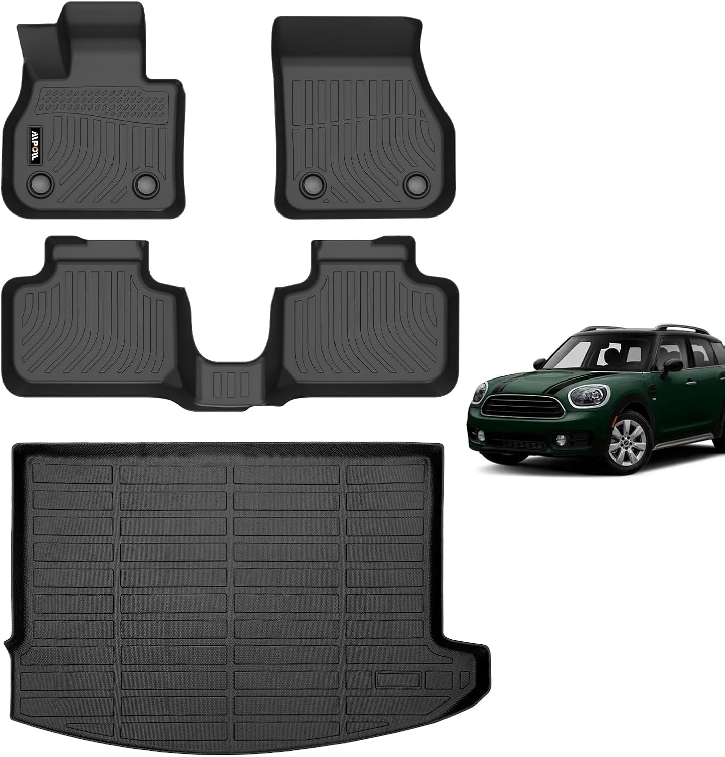 AIPOIL® Floor Mats & Cargo Liner Set for 2017-2024 MINI Countryman F60 (Not for Manual Transmission) All Weather Protection TPE Anti-Slip Automotive Full Set Custom Car Mats Accessories - Black