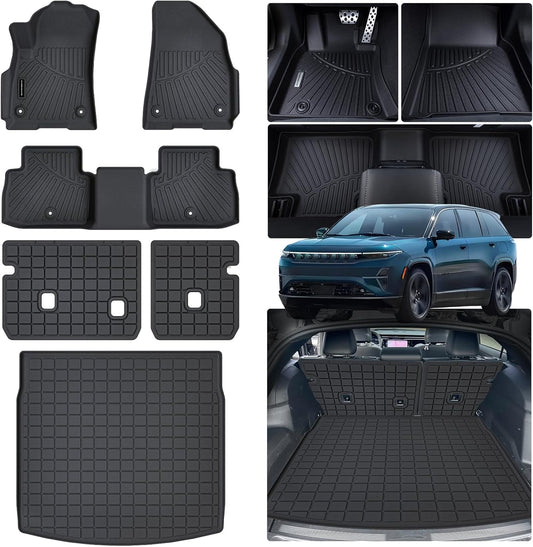 Floor Mats & Trunk Mat for 2025 Jeep Wagoneer S 4xe EV with Backrest Mat TPE All Weather Protection Car Floor Liners with Cargo Liners Accessories