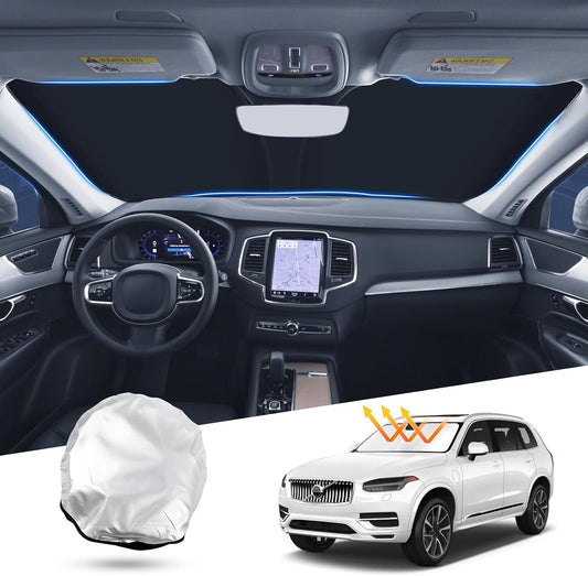 T TGBROS Compatible with 2015-2024 2025 Volvo XC90 Windshield Sun Shade Accessories Foldable Sun Shield Reflective Polyester Sun Visor Cover Block Heat and Sun Protection
