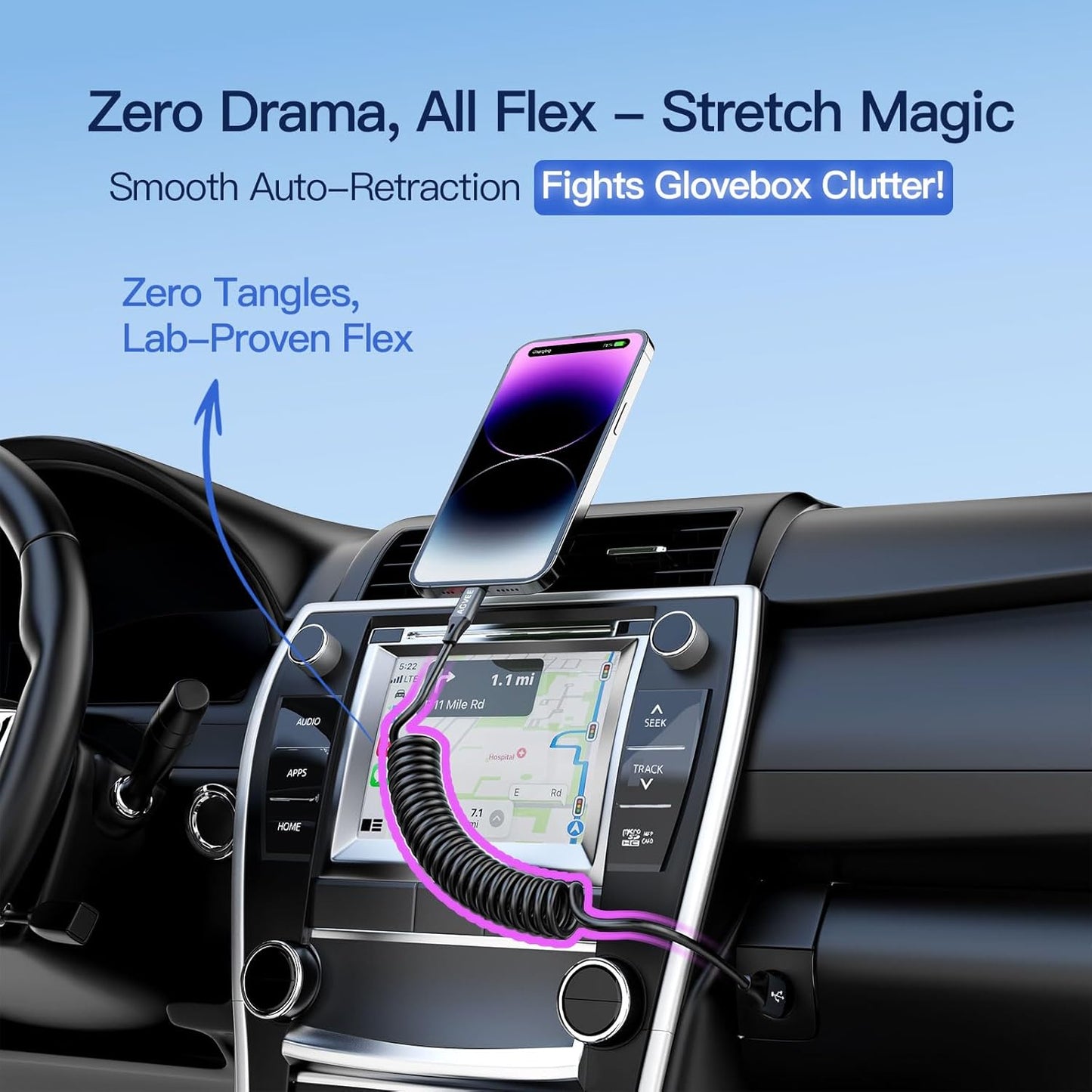 AGVEE 2 Pack 5ft Coiled Short USB to Lightning Charging Cable [MFI Certified] 3A Fast Charger Cord in Car for iPhone 14/13/12/11/XS/8/7/6/5 CarPlay, iPad, iPod, Dark Gray