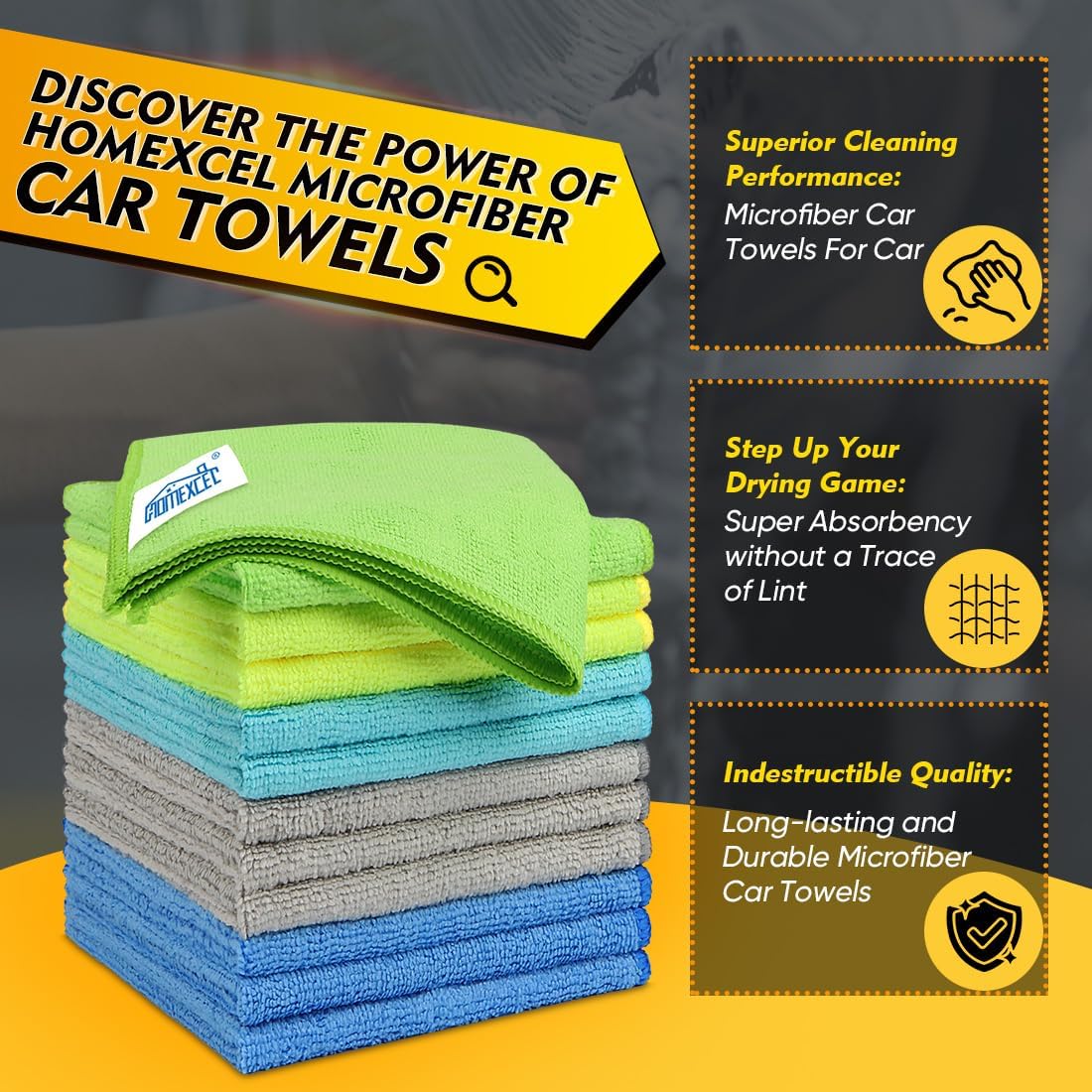 HOMEXCEL Microfiber Cleaning Cloth 6 Pack, 12.5 x 12.5 Inch Microfiber Towels for Cars, Ultra Absorbent Cleaning Rags, Lint Free Cleaning Towels for Household, Kitchen, Window, and Car, Multicolor