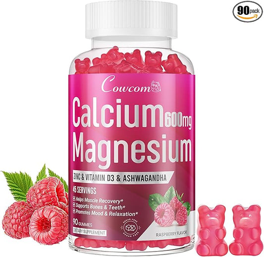 Calcium Magnesium Zinc Gummies & Vitamin D3,B6,B12,Immune & Supporting Bone Health Calcium Magnesium Supplement for Women Men,Sugar-Free Vegan Raspberry Flavor 90 Counts
