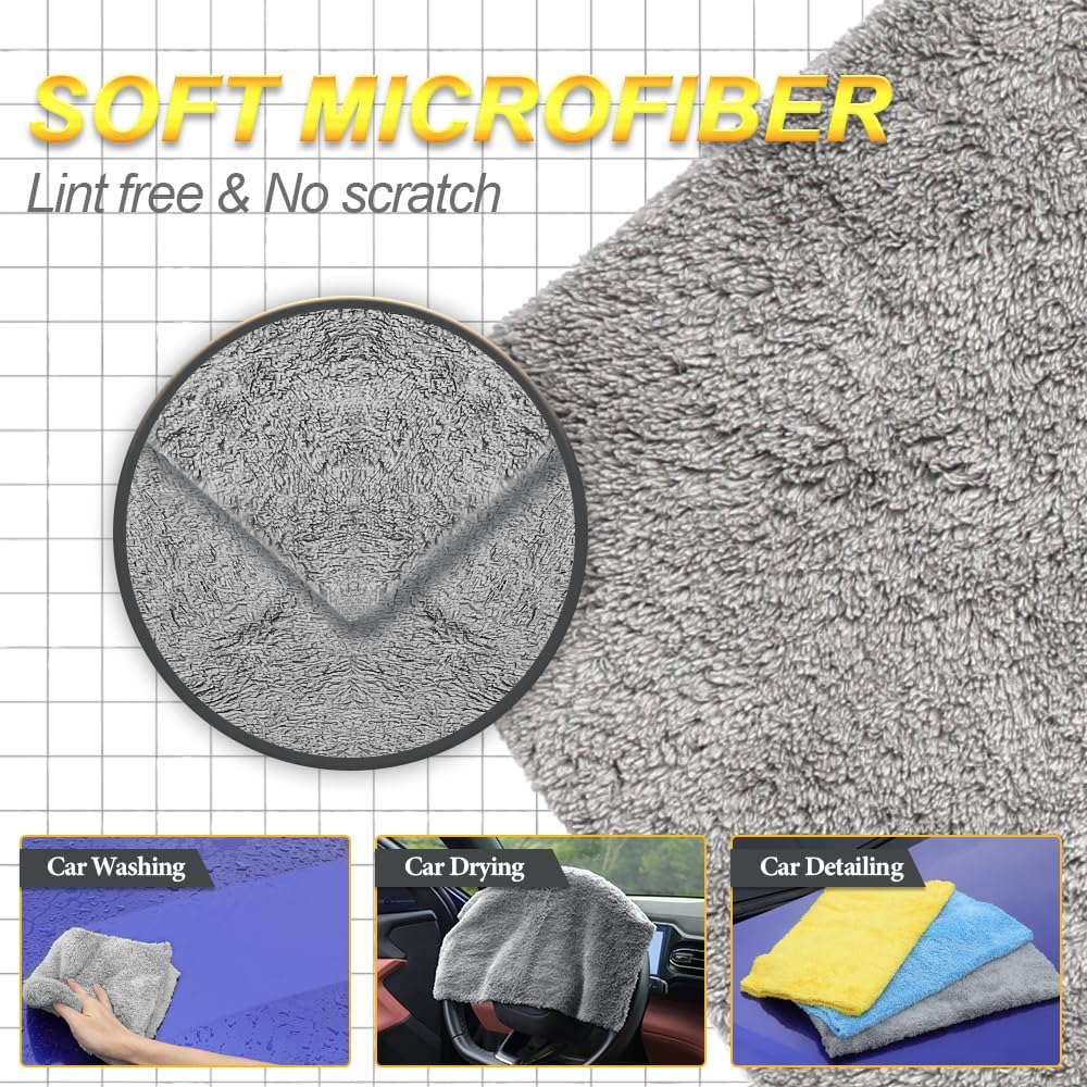 Coral Fleece Car Wash Cleaning Towel for Car,Absorbent, Lint-Free, Extra Soft,Reusable and Durable,Interior Coral Fleece Rags 16in x 16in-Grey 6 Packs