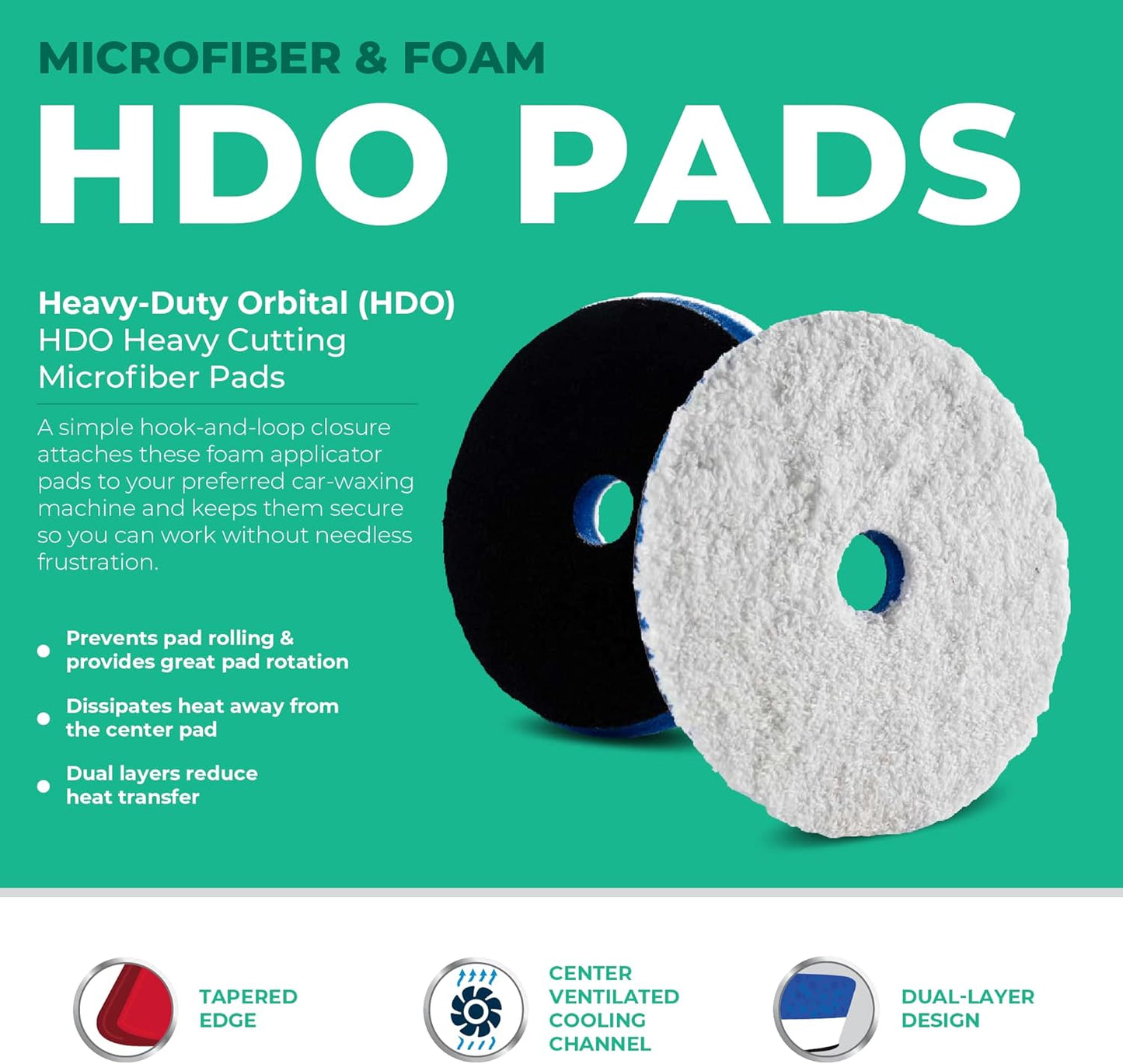 Lake Country HDO Heavy Cutting Microfiber Pad - Safe for All Paint and Finishes: Heavy Duty Orbital Cutting Pad Helps Remove Scratches, Swirls, Buffing Trails, and Oxidation (2 Pack, 6.5")
