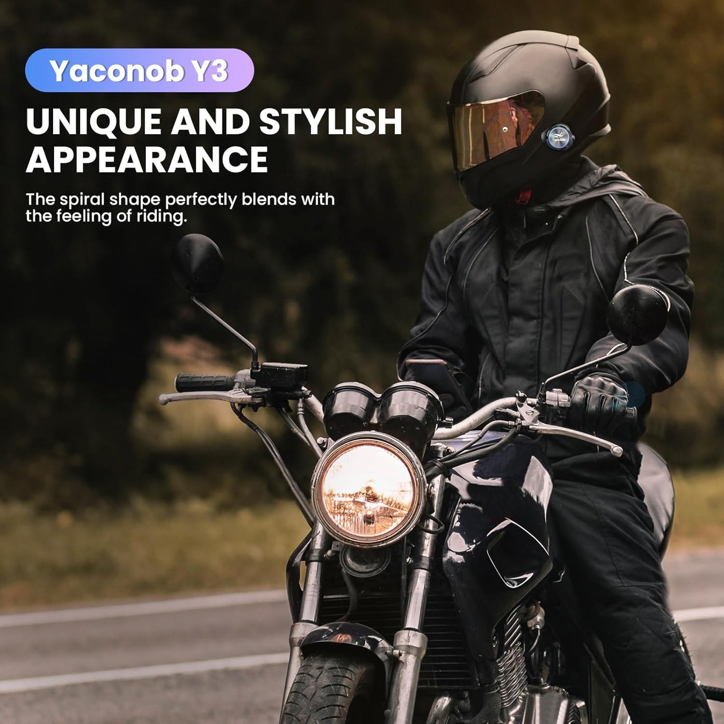 Y3 Helmet Bluetooth Headset (More Suitable for Couples), Auto Answer Phone, Intercom, Music, Intercom, Active Noise Cancellation, Waterproof (1 Pack)