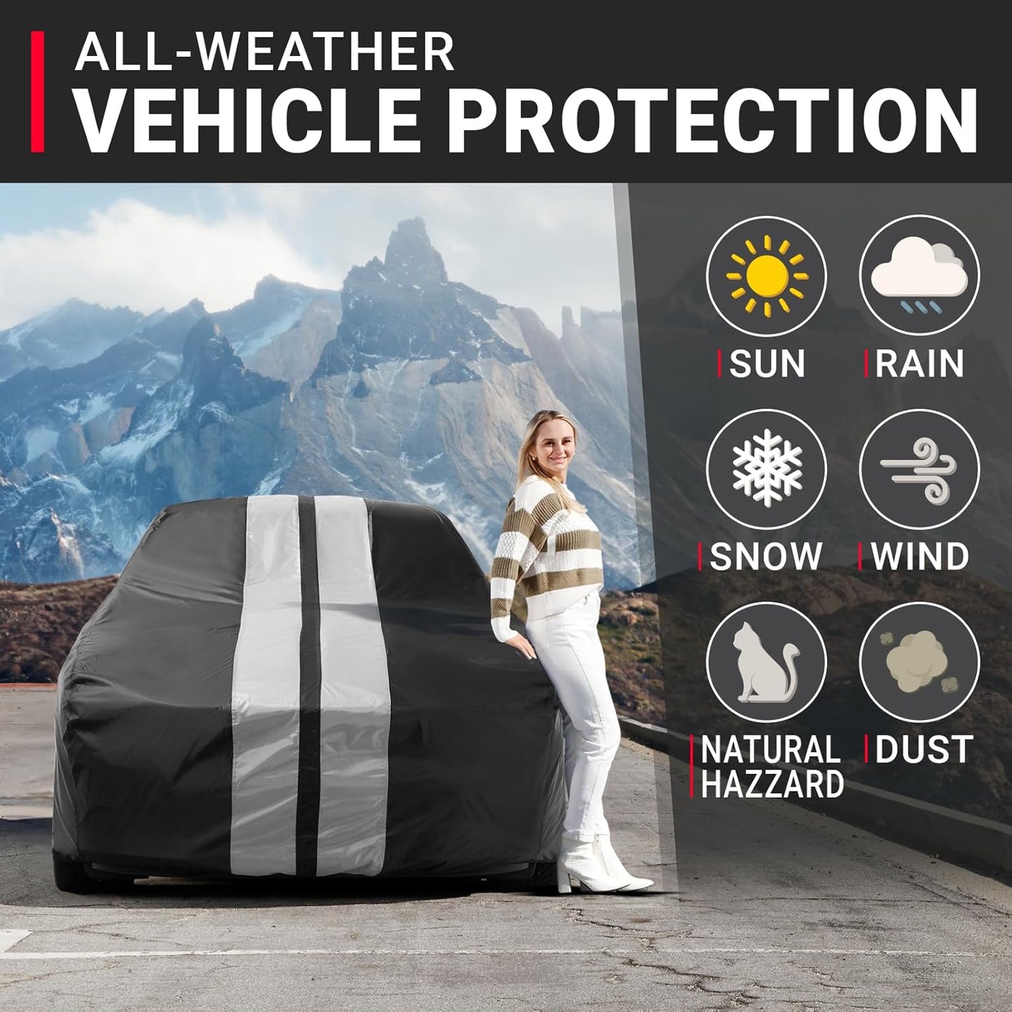 iCarCover Custom Car Cover for Buick Skylark (1980-1985) Waterproof All-Weather Rain Snow UV Sun Protector Full Exterior Indoor Outdoor Car Cover (Stripe - Black/Gray)