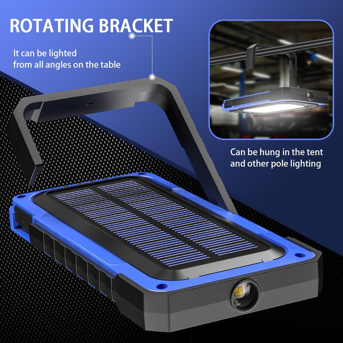 WARSUN Led Work Light Rechargeable, Portable Magnetic Work Light, LED Flood Light Waterproof for Outdoor Camping Hiking Emergency Car Repairing (USB + Solar Charging, Blue)