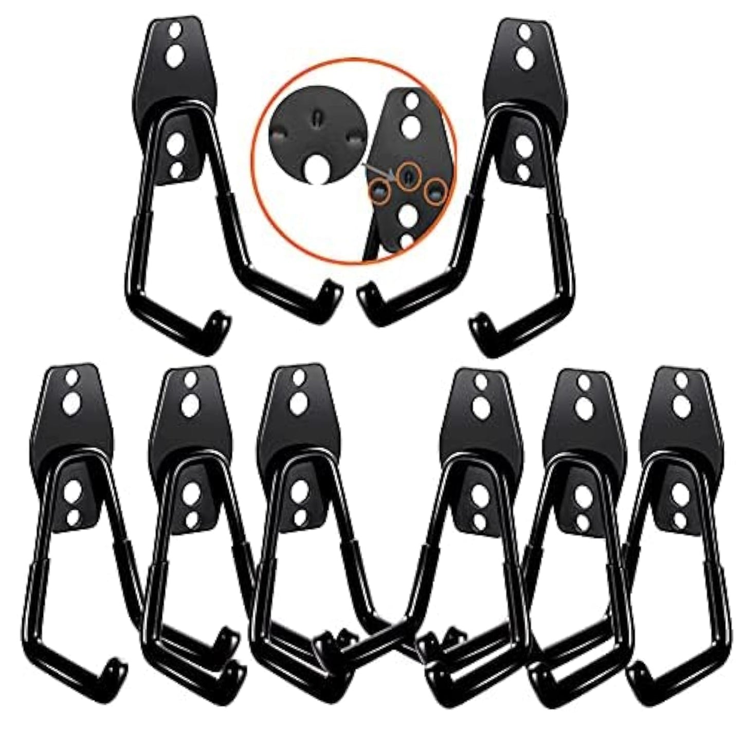 3-H Heavy Duty Garage Hooks [8 Pack] - 3-Round Welding Tech Holds 22lbs More - Thickened Steel Wall Mount for Ladders, Tools & Storage - Rustproof Utility Hardware