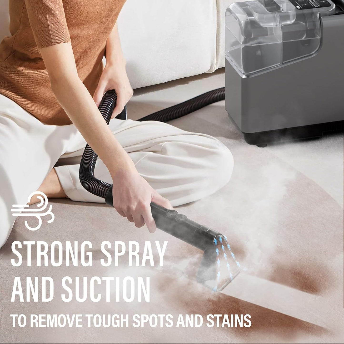 Portable Carpet Cleaner Machine with Steam and Heating Techology,15Kpa Powerful Suction with Versatile Tools for Pets, Couch, Car,Self-Cleaning, Compact Spot Cleaner for Stairs/Furniture/Rug